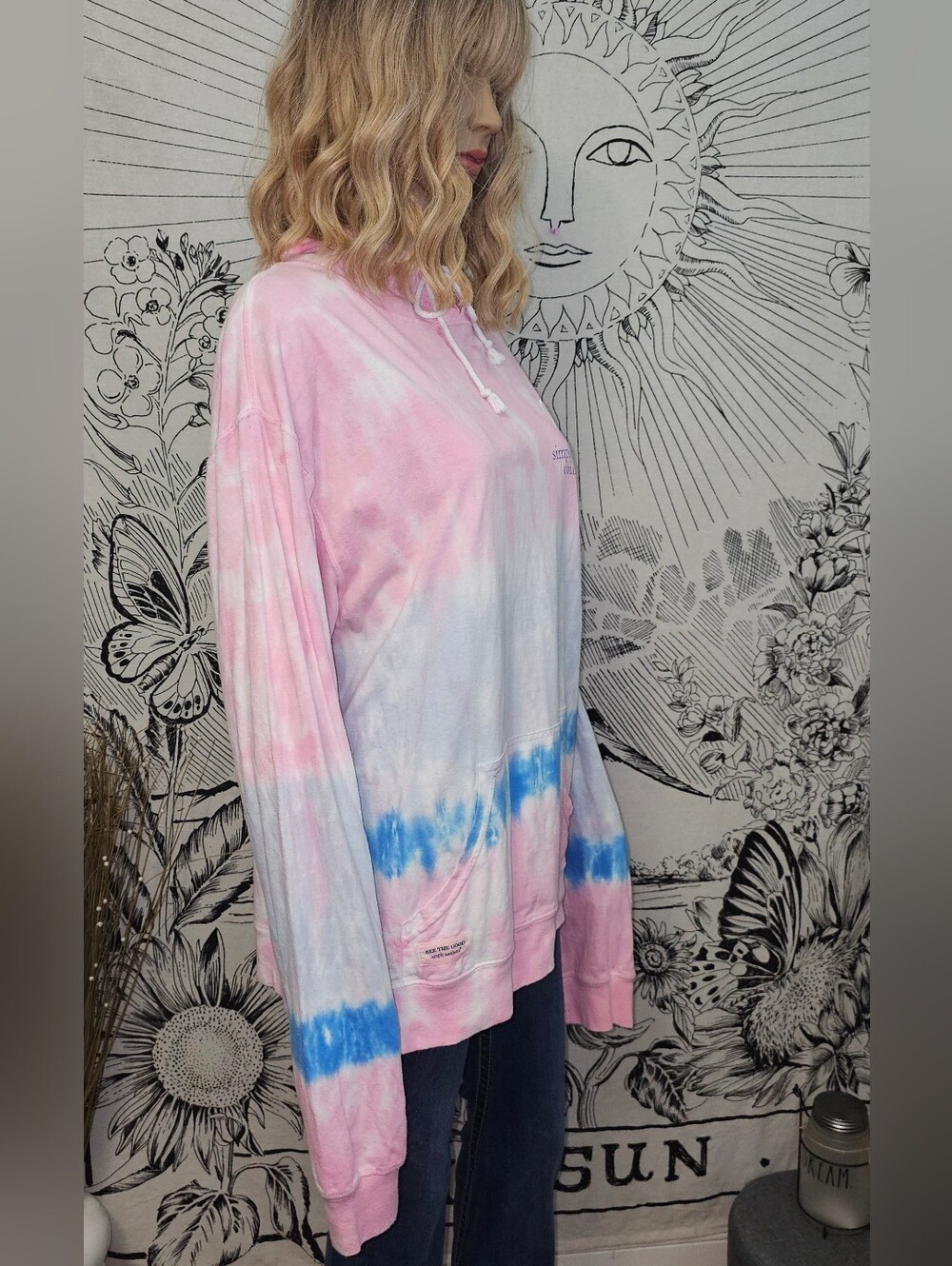 Simply Southern Pink and Blue Tie-Dye Turtle Pullover Hoodie XL - Picture 3 of 8